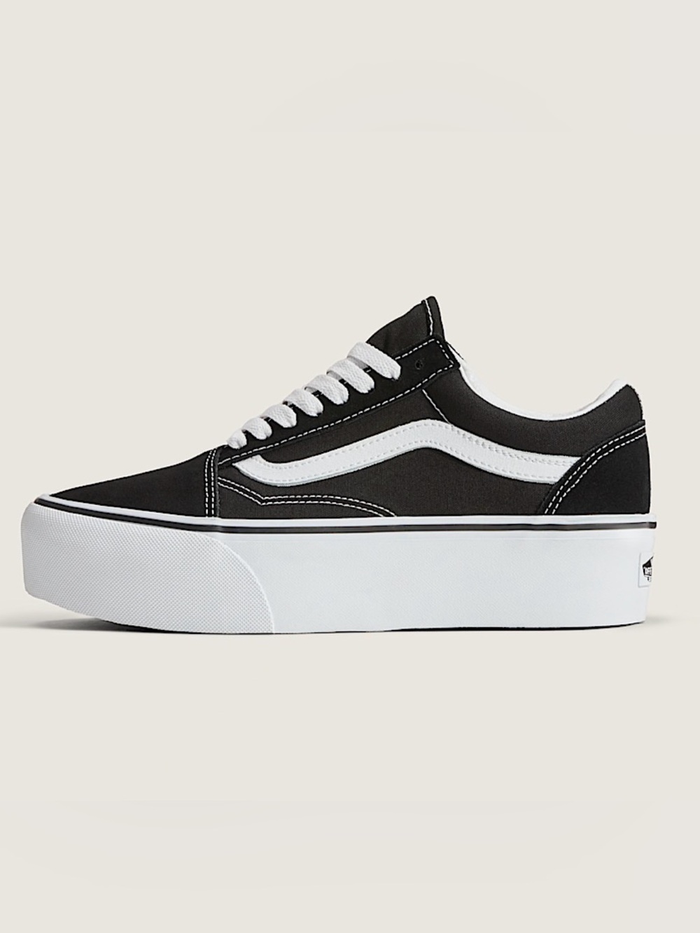 Vans Old Skool Stackform Suede Canvas Black White Platform Sneakers Size 7.5